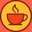 Icon of a steaming tea cup on a yellow circle with a red border. Illustration shows the natural caffeine that can be found in energy strips.