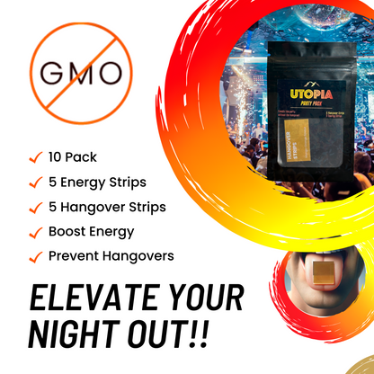 Utopia Party Pack - (10 Count) - 5 Hangover Prevention Strips & 5 Instant Energy Strips - All Natural Oral Strips to Enhance Nightlife
