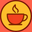 Icon of a steaming tea cup on a yellow circle with a red border. Illustration shows the natural caffeine that can be found in energy strips. 