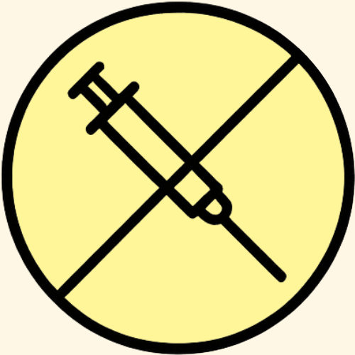 Symbol of crossed syringes on a yellow background. This icon represents that utopia relief strips products not containing any fillers. 