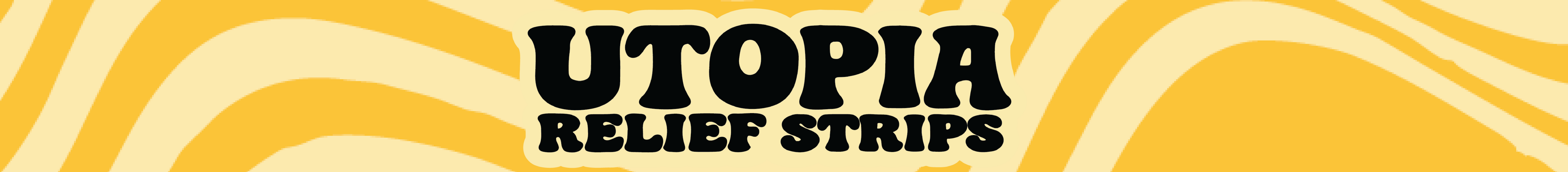 Utopia Relief Strips logo with a yellow and orange wave design
