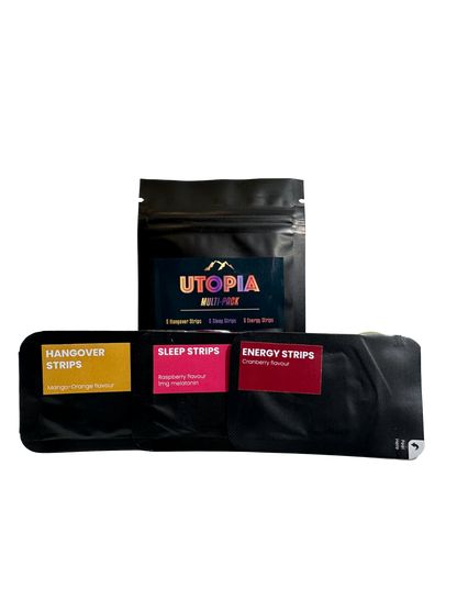Utopia Multi Pack - (15 Count) - 5 Instant Energy Strips, 5 Hangover Prevention Strips, & 5 Sleep Well Strips - All Natural Solutions to Hangovers, Poor Sleep, & Low Energy