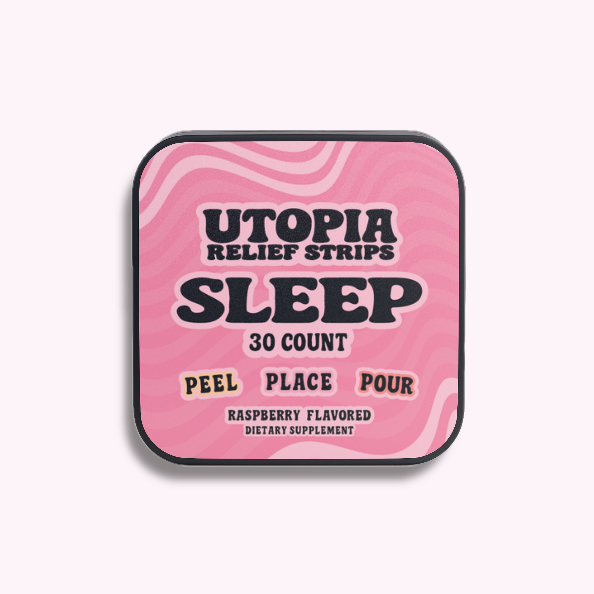 Pink packaging of Utopia Relief Strips Sleep on a white background. Utopia Relief Sleep Strips 30-count pack, front view