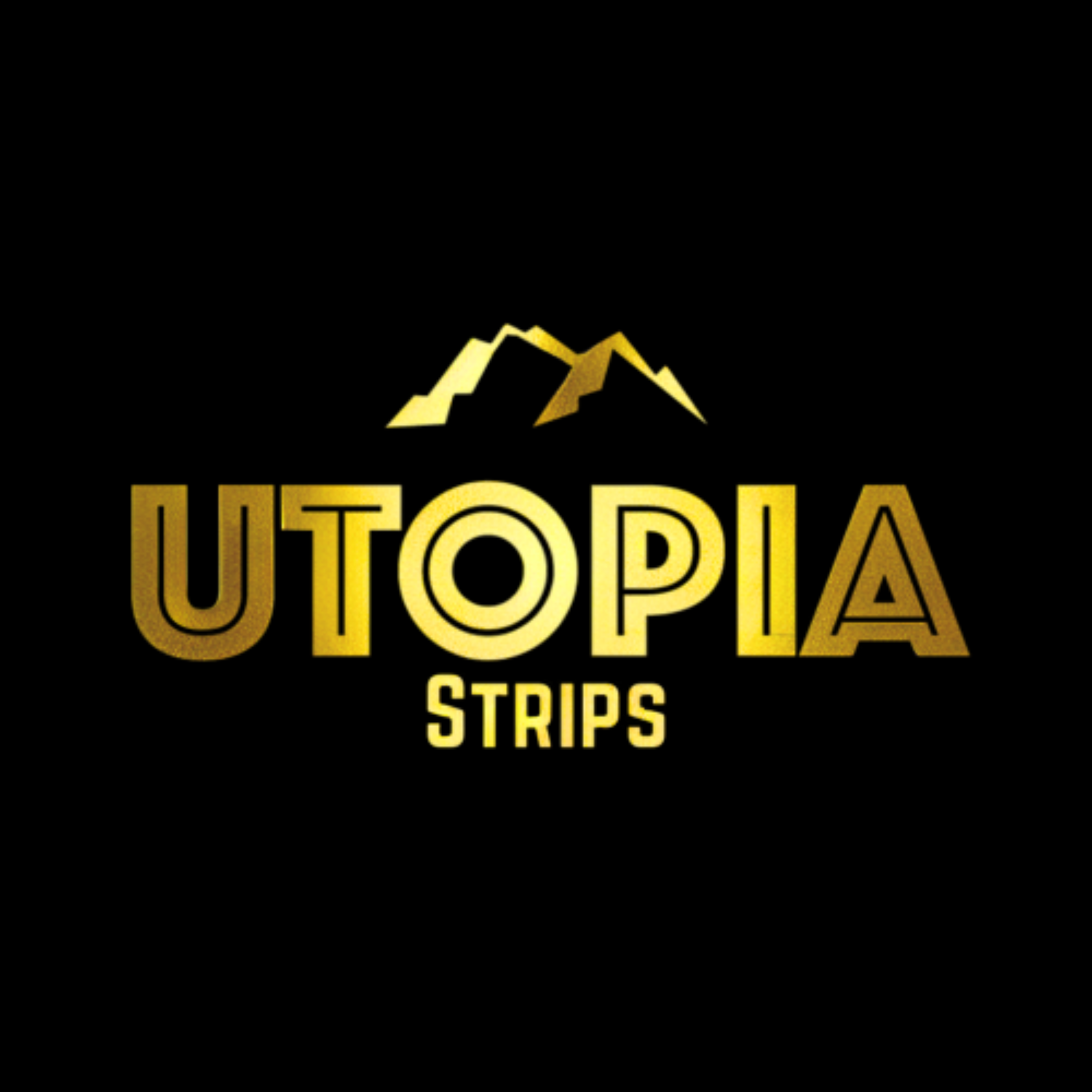 UTOPIA Strips Logo - Gold Text on Black Background - Branding and Identity